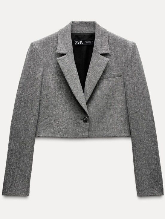 Zara Jackets & Blazers - Zara Grey Cropped Single Button Blazer Jacket Size M